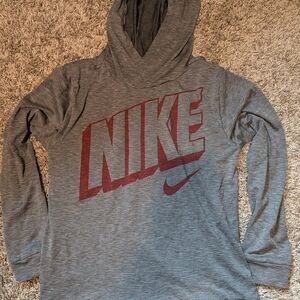 Nike Heather Gray Hooded T-shirt  with Red Logo